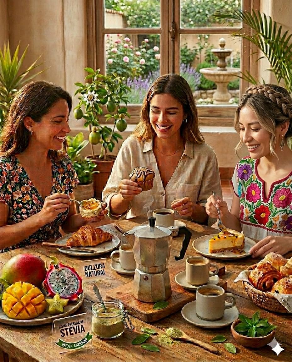 Mesa de desayuno con mermeladas, café y fruta fresca